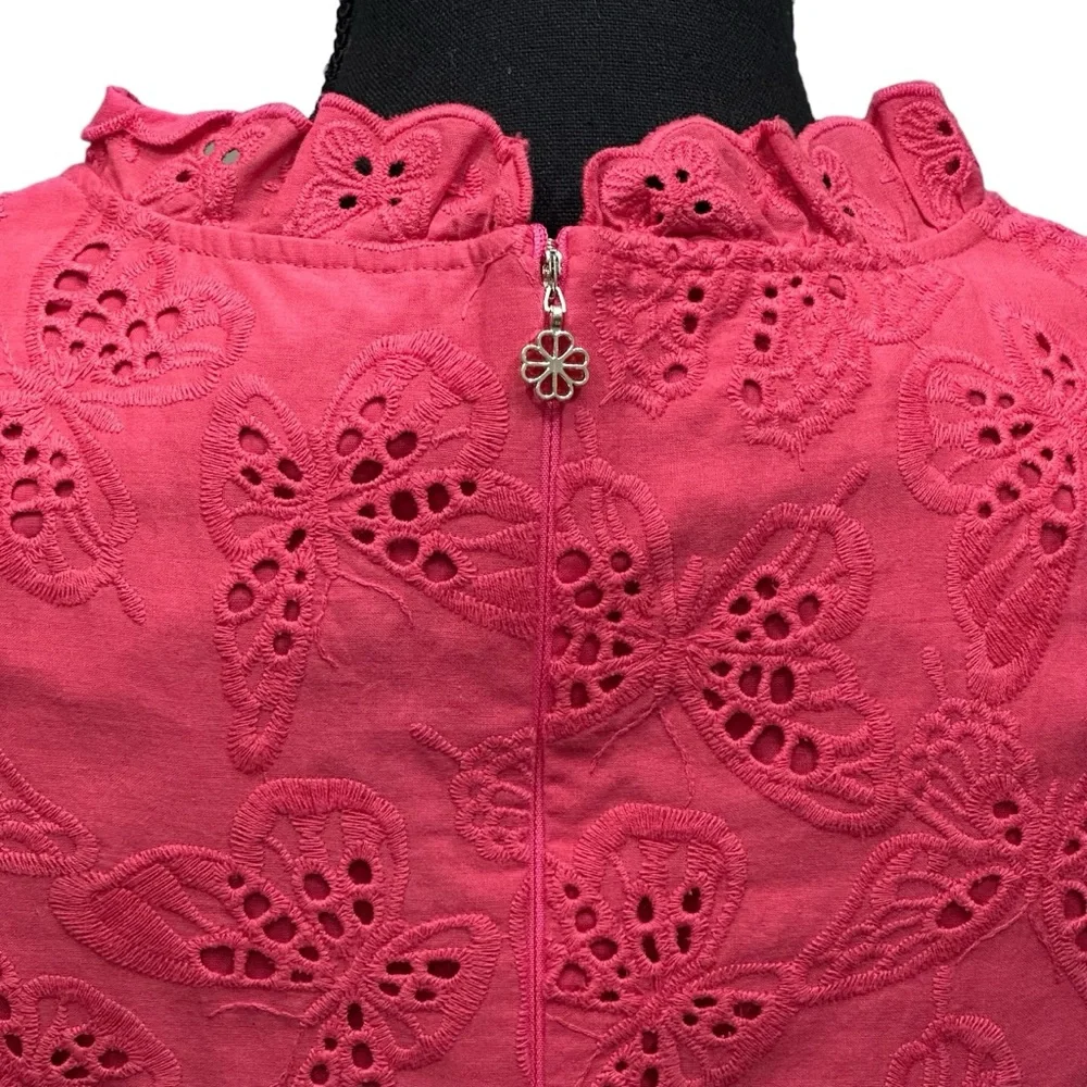 Kate Spade Eyelet Butterfly Shift Lace Dress‎ Size 2 Pink Ruffle Casual Preppy